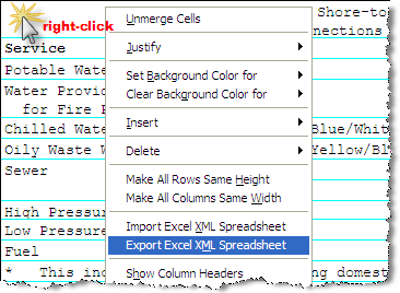 Illustration SI Editor's Table Menu - Export Excel XML Spreadsheet