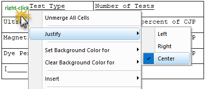 Illustration SI Editor's Formatted Table Justify Center