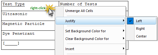 Illustration SI Editor's Formatted Table Justify Left