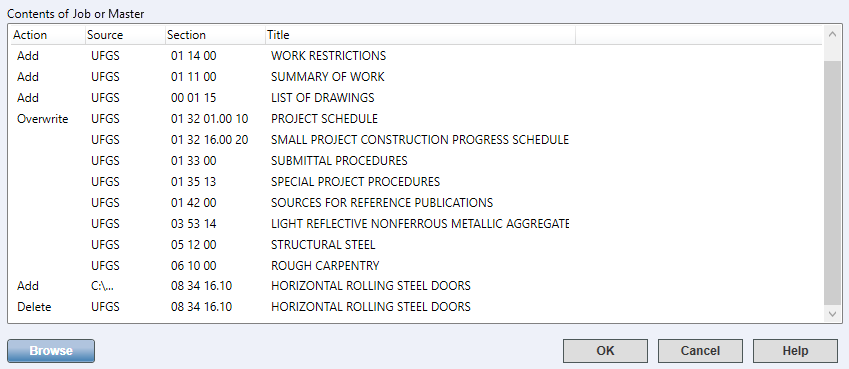 SI Explorer's File Menu - Add Sections: Masters Tab - Contents Illustration SI Explorer's File Menu - Add Sections: Masters Tab - Contents