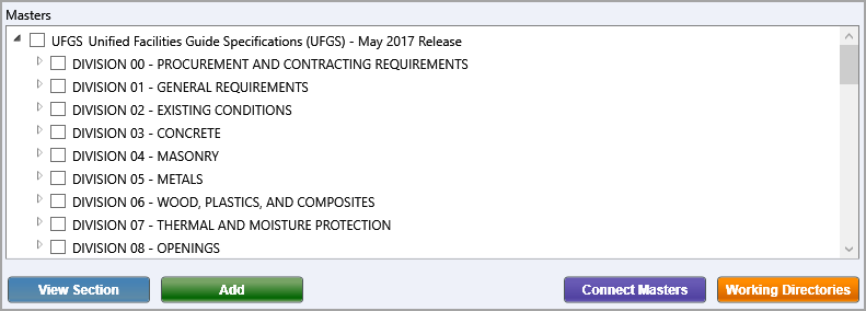 Illustration SI Explorer's File Menu - Add Sections: Masters Tab - Masters