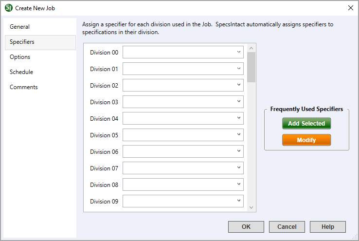 Illustration SI Explorer's File Menu - New Job: Specifiers