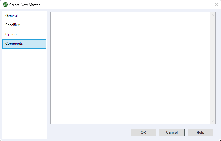 Illustration SI Explorer's File Menu New Master - Comments Tab