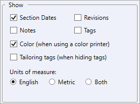Illustration SI Explorer's File Menu - Process and Print/Publish: Options Tab - Show
