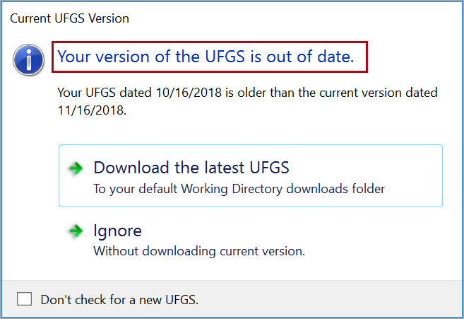 Illustration SI Explorer's Help Menu - Check Current UFGS Version