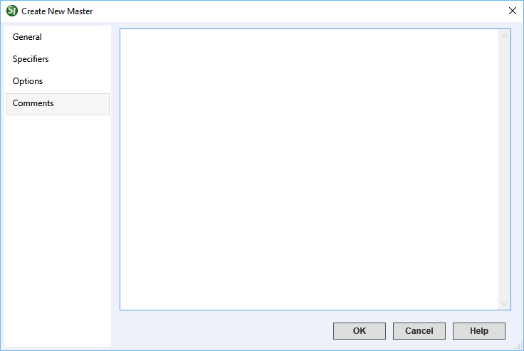 Illustration SI Explorer's File Menu New Master - Comments Tab