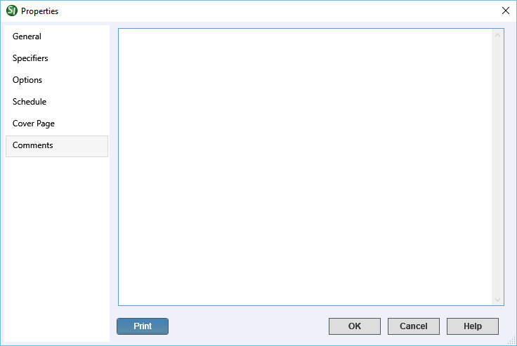 Illustration SI Explorer's File Menu - Properties:  Comments Tab