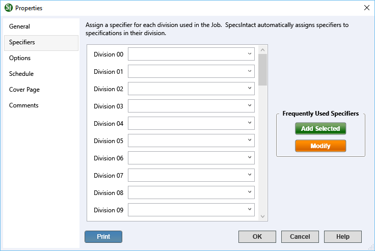 Illustration SI Explorer's File Menu - Properties:  Specifiers Tab