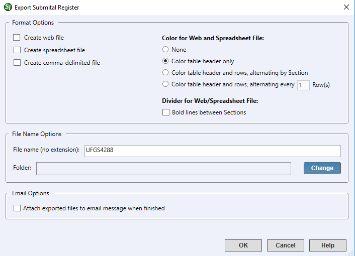 Illustration SI Explorer's Process Menu - Export Submittal Register