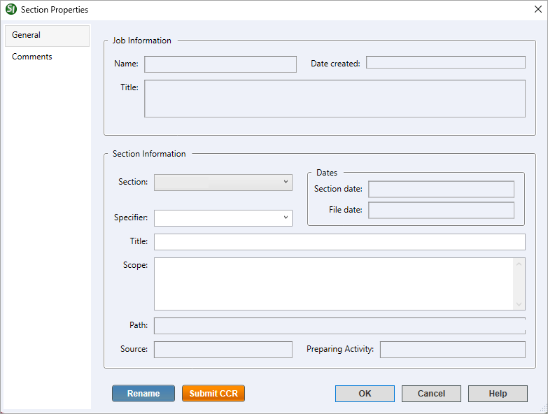 Illustration SI Explorer's Sections Menu - Section Properities:  General