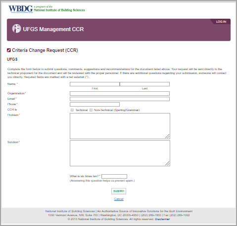 Illustration SI Explorer's Sections Menu - Submit UFGS CCR