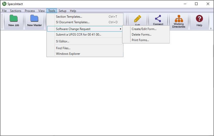 Illustration SI Explorer's Tools Menu - Software Change Request