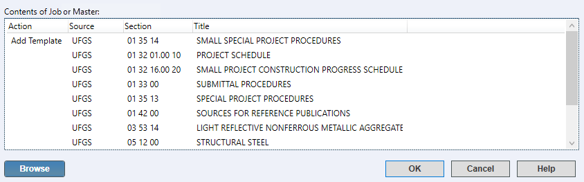 Illustration SI Explorer's File Menu - Add Sections:  Job Tab - Contents